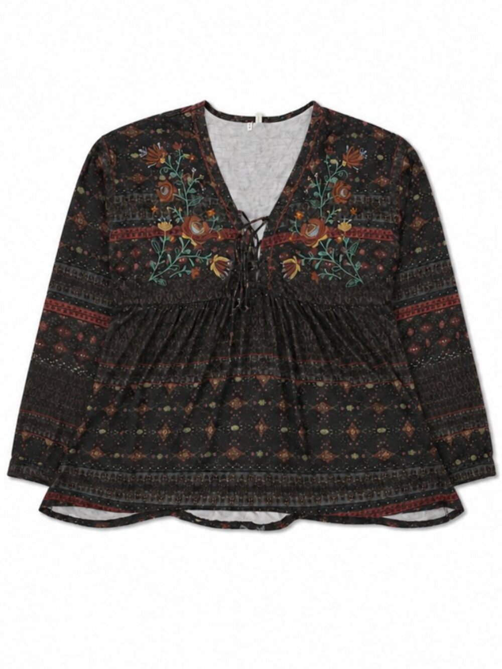 Maurice's Longsleeve Peasant Blouse with Embroidered Flower Details, Size 2